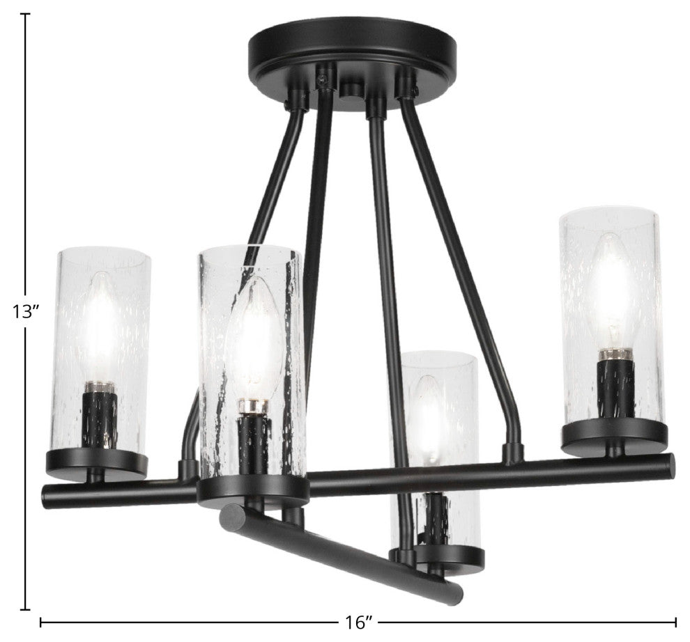 Trinity 4 Light Semi-Flush Shown, Matte Black Finish With 2.5" Clear Bubble