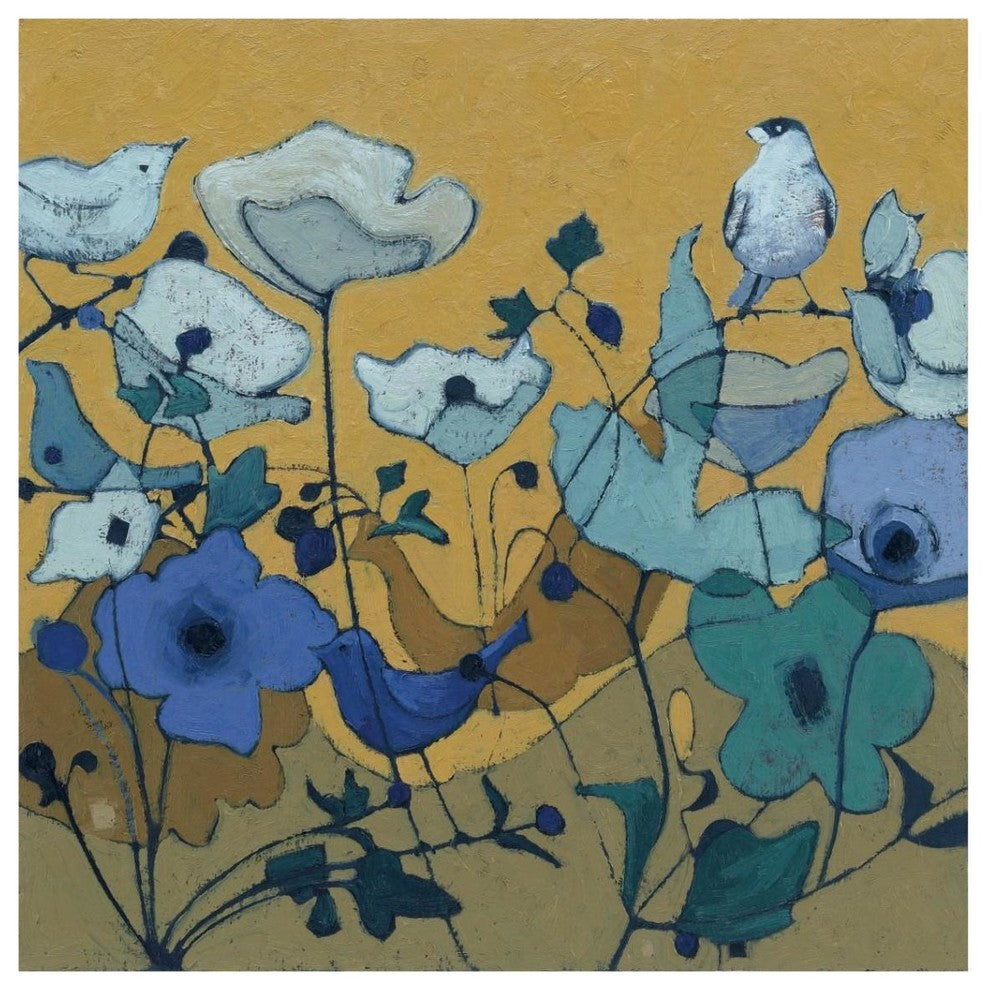 "Birdy Birdy Royal Blue" Digital Paper Print by Shirley Novak, 38"x38"