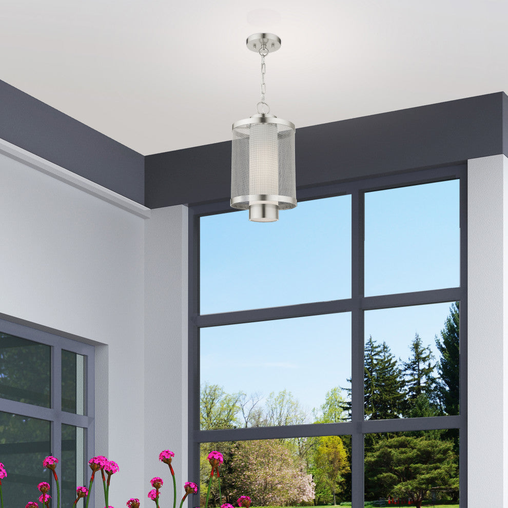 Livex Lighting Nottingham 1 Light Brushed Nickel Large Outdoor Pendant Lantern