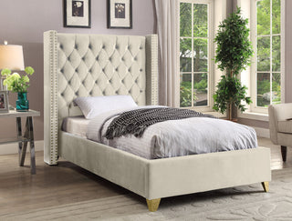 Barolo Velvet Upholstered Bed, Cream, Twin