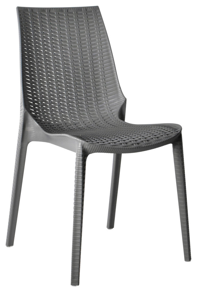 LeisureMod Kent Modern Stackable Outdoor Dining Chair, Gray