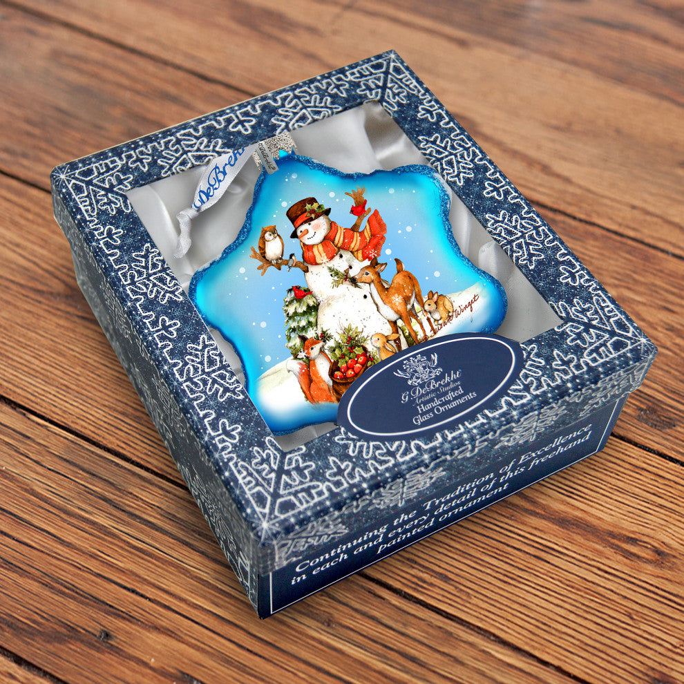 Night Forest Snowman Glass Ornament