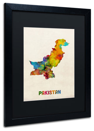 "Pakistan Watercolor Map" Matted Framed Canvas Art by Michael Tompsett