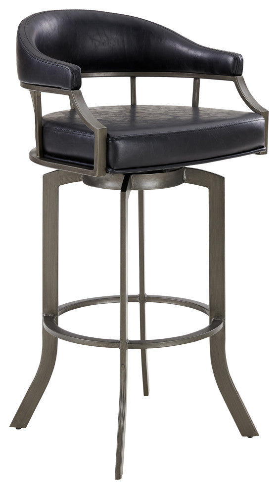 Pharaoh Swivel 30 Mineral Finish and Black Faux Leather Bar Stool