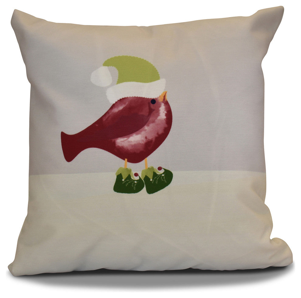 Merry Christmas Bird Pillow, Cranberry, 20"x20"