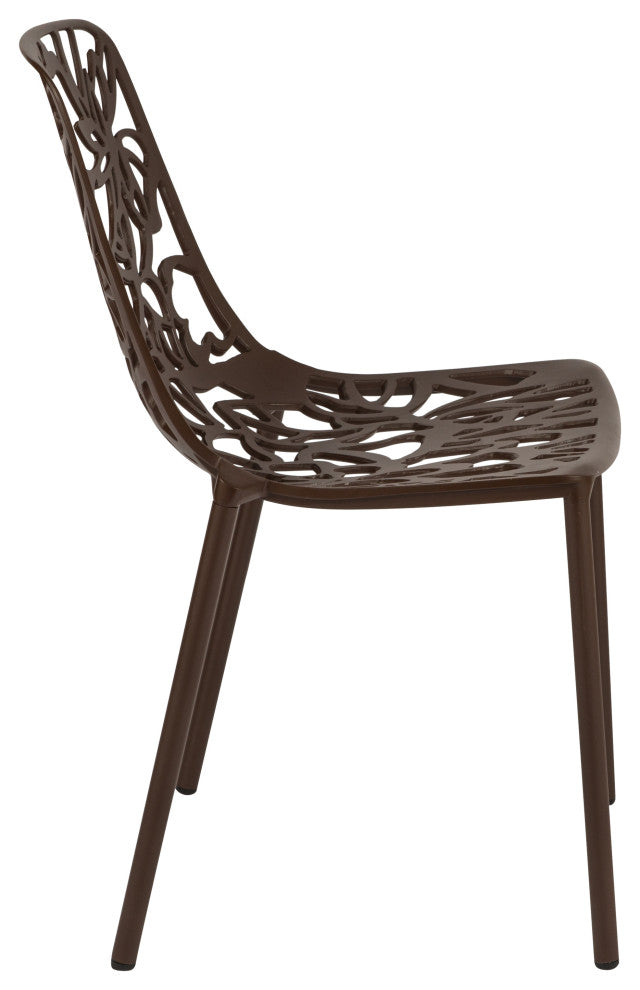 LeisureMod Devon 5-Piece Aluminum Patio Dining Set With Table and 4 Chairs, Brown