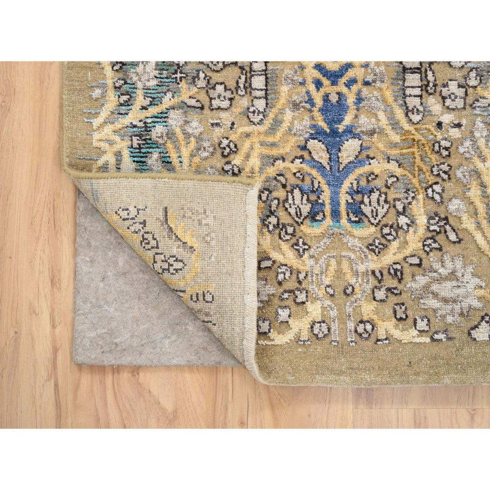Tan/Brown Transitional Sarouk Silk With Wool Hand Knotted Runner Rug, 2'6"x12'1"
