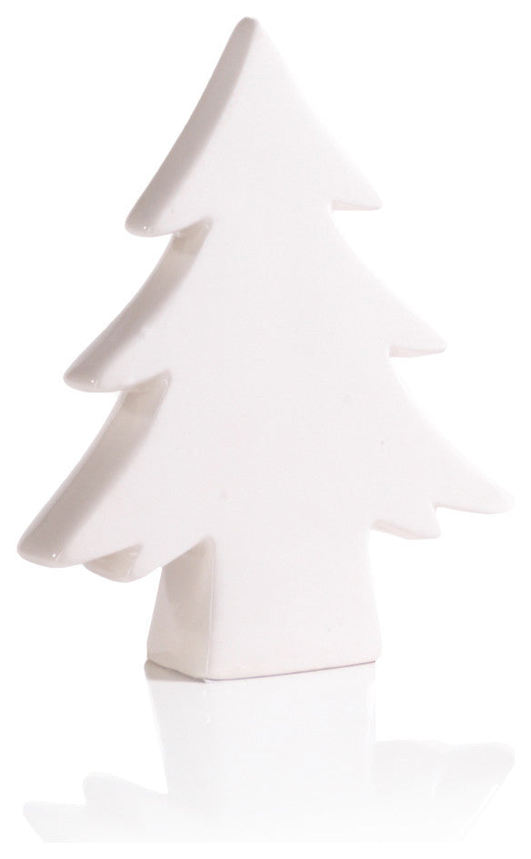4.5" Tall "Teton" Ceramic Christmas Tree Tabletop Decoration, White, Set of 6