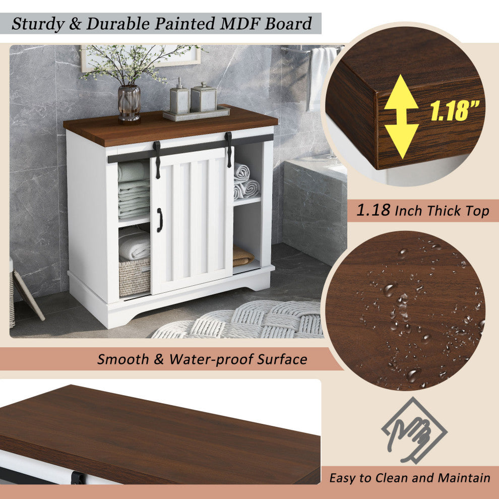 Freestanding Storage Cabinet in White, Sliding Barn Door
