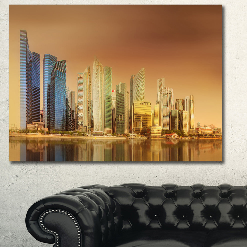 Singapore Skyline under Brown Sky, Large Cityscape Canvas Art Print, 60x40