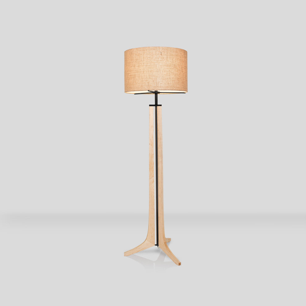Forma - LED Floor Lamp - Burlap Shade, Wood: Maple, Black Anodized Aluminum