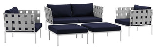White Navy Harmony 5 Piece Outdoor Patio Aluminum Sectional Sofa Set