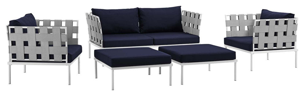 White Navy Harmony 5 Piece Outdoor Patio Aluminum Sectional Sofa Set