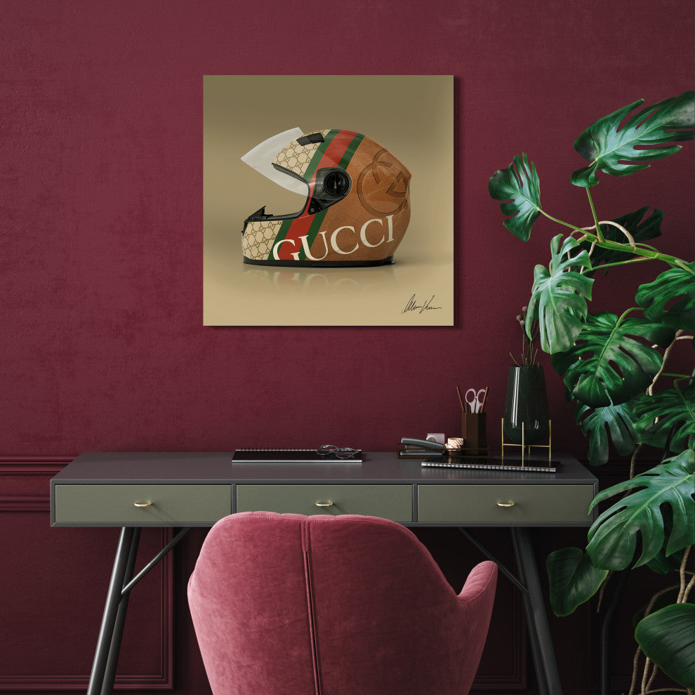 "Gucci Fabulous Helmet" Frameless Floating Tempered Glass Panel Graphic Wall Art