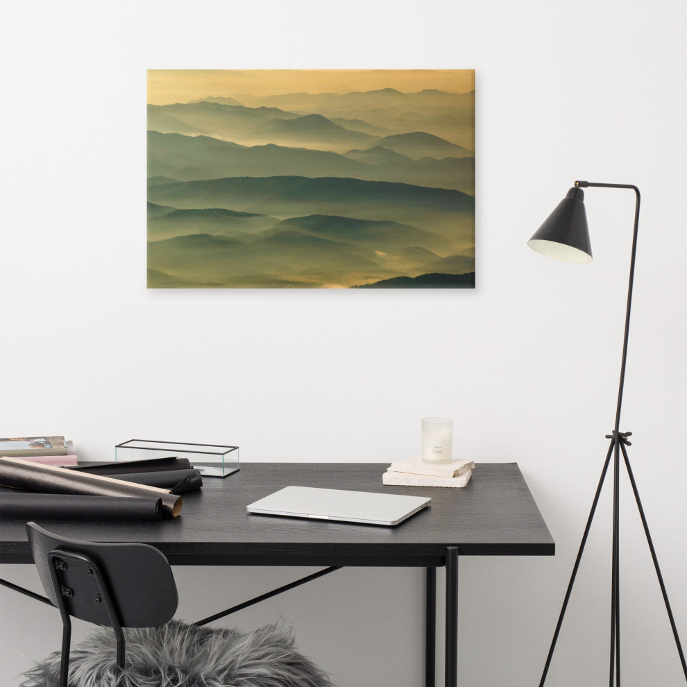 Foggy Mountain Layers at Sunset Landscape Photo Canvas Prints, 24" X 36"