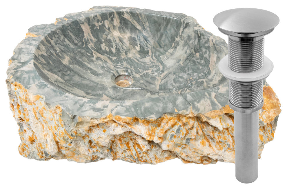 Novatto Natural Cobblestone Vessel Bathroom Sink with Drain, Brushed Nickel