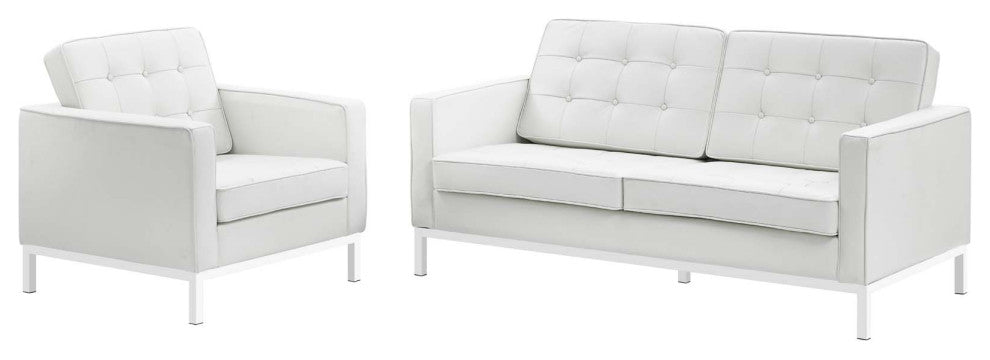 Loft 2-Piece Leather Loveseat and Armchair Set White