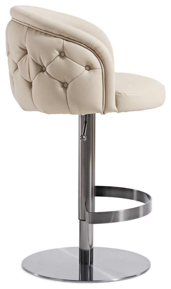 Khaki Leather Adjustable Height Swivel Bar stool, Black Chrome