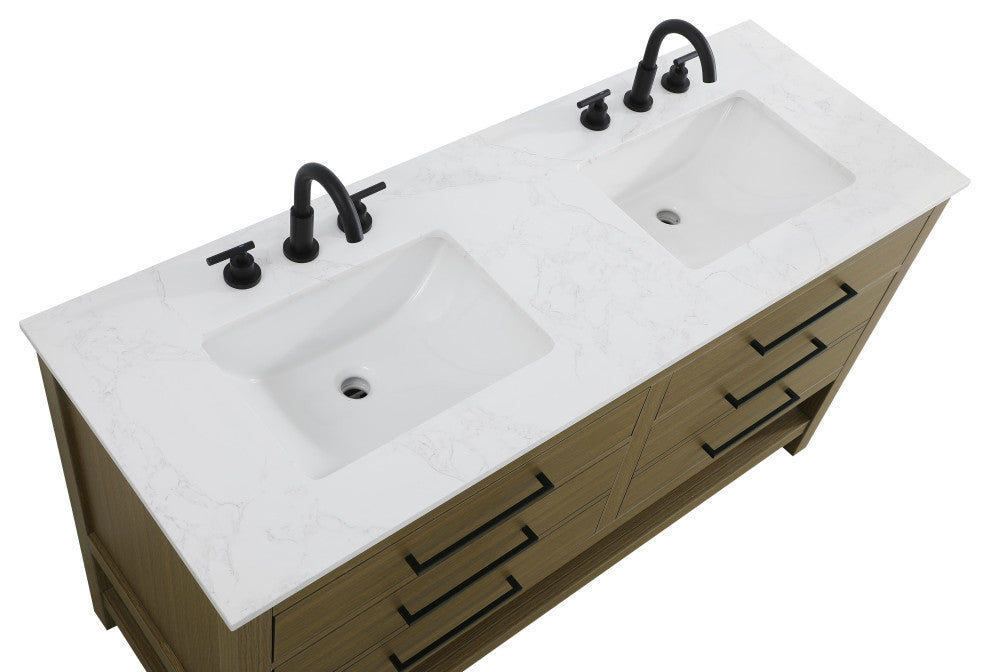 Home Living 60" Double Bathroom Vanity, Chestnut Brown