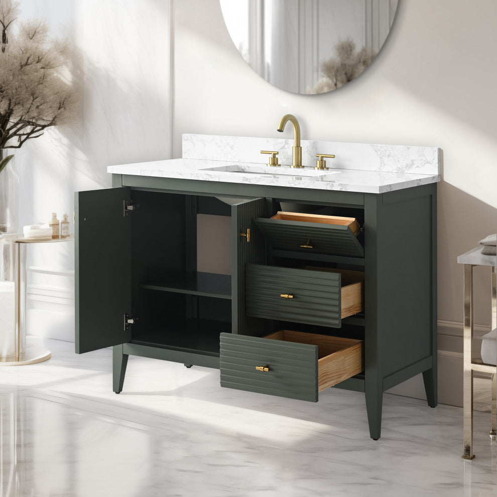 Vanity Art Freestanding Vanity, Vintage Green, 42", Single Sink, Golden Brushed