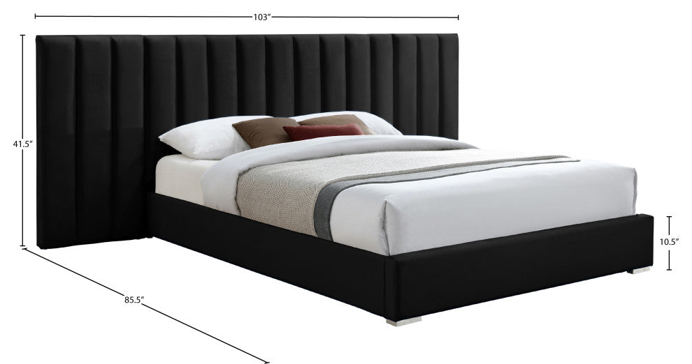 Pablo Velvet Upholstered Bed, Black, Queen