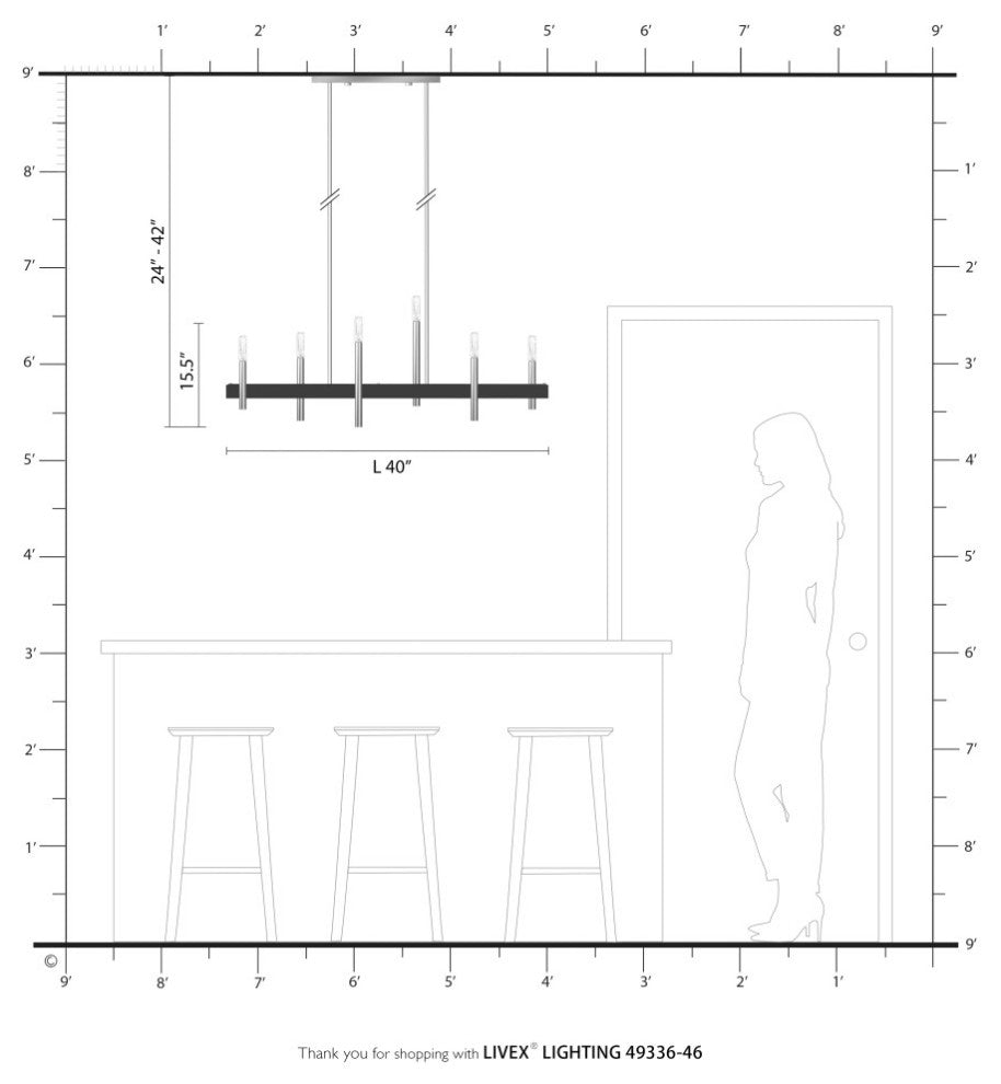 Denmark 6-Light Black Chrome Extra Large Linear Chandelier with Brushed Nickel