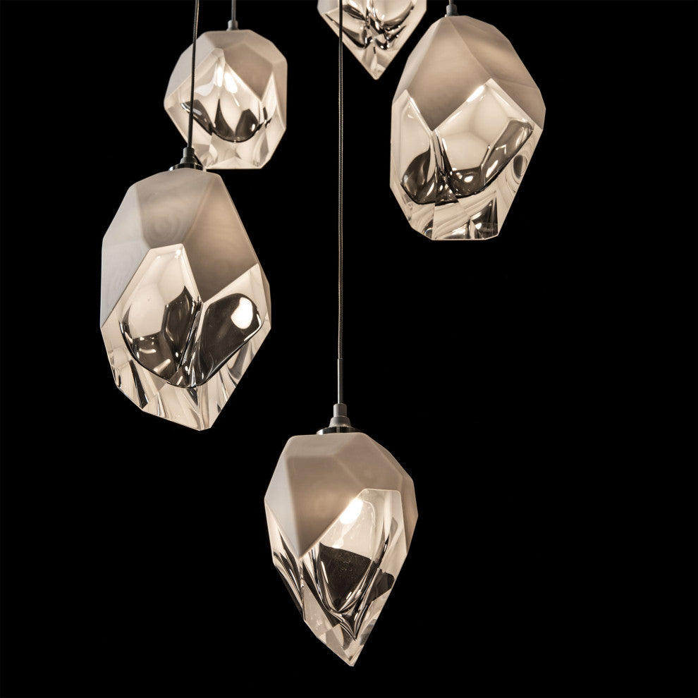 Chrysalis 5-Light Mixed Crystal Pendant White Finish- Long, White Crystal