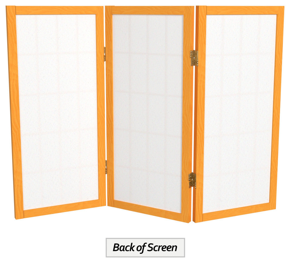 2' Tall Desktop Window Pane Shoji Screen, Honey, 3 Panels