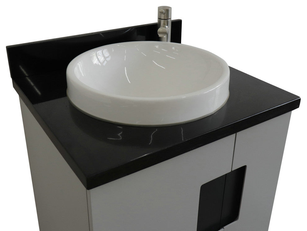 25" Single Sink Vanity, Light Gray Finish With Black Galaxy Granite