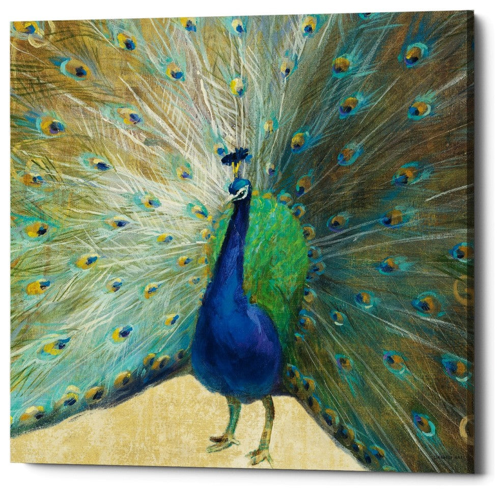 "Blue Peacock" Giclee Canvas Wall Art, 26"x26"