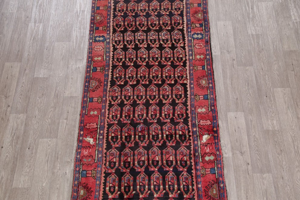 Consigned, Heriz Wool Handmade Persian Oriental Runner Rug, Black, 9'11"X3'10"