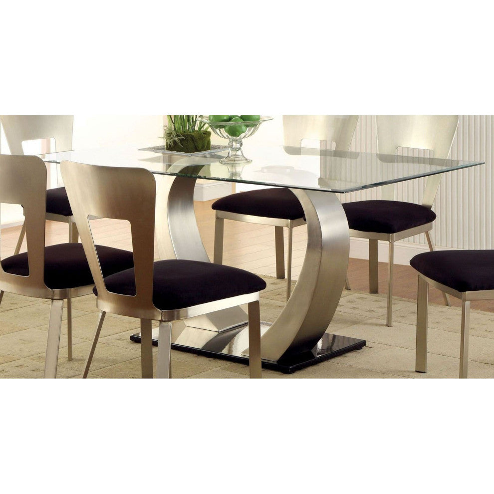Set of 2 Microfiber and Metal Side Chairs, Silver and Black Finish