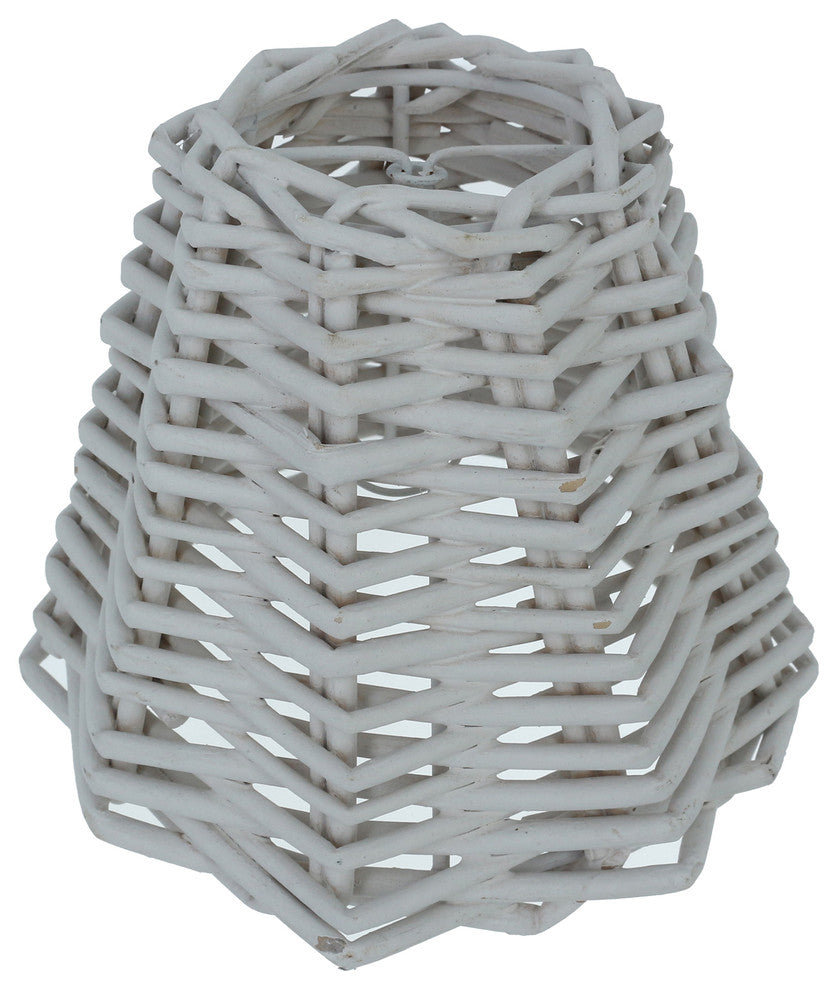 Set Of 6 Wicker Chandelier Lamp Shade, 3"X6"X5", Clip-On, Weathered White