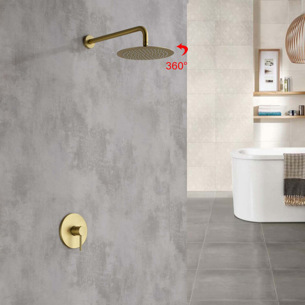 Givingtree Wall Mounted Shower Faucet with High Pressure 10-in,Gold