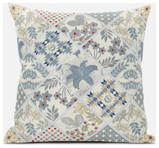 18 White Blue Patch Suede Throw Pillow