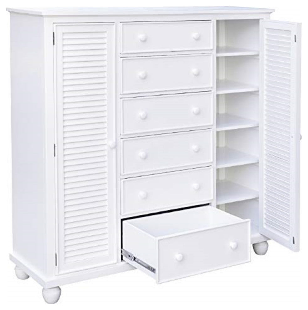 White Shutter Wood 5 Piece Queen Bedroom Set, 3 Drawer Nightstand