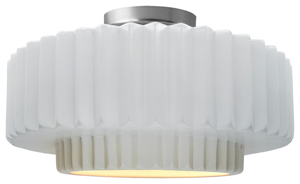 Radiance Medium Tier Pleated Semi-Flush, Gloss White Frame, Brushed Nickel, LED