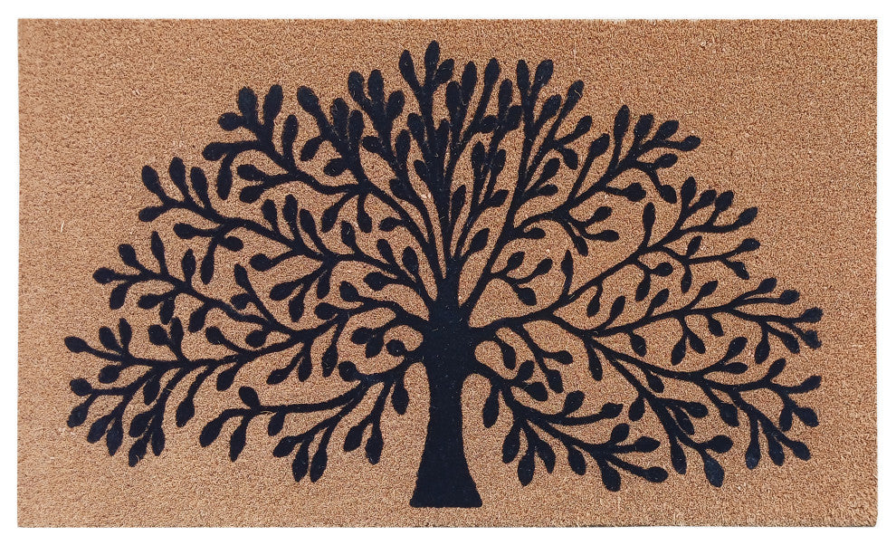 A1HC Natural Coir, Tree of life, Flock Doormat, 24"x39"