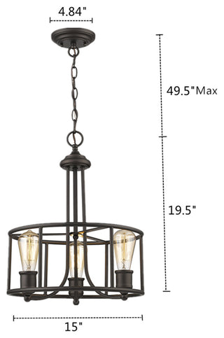 ELISSA Transitional 3 Light Rubbed Bronze Ceiling Pendant 15inches Wide
