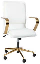 James Mid-Back Executive Upholstered Office Chair with Arms, White/Gold