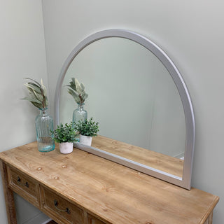 Pescara Framed Mantel Mirror, Crescent Cathedral, 38.4"x27.4", Silver Spray