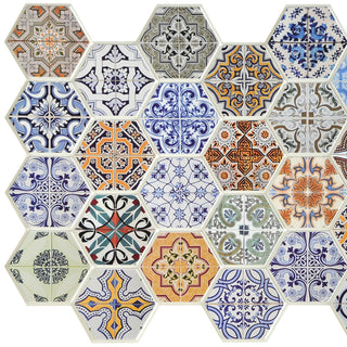 Hexagon Patchwork Mosaic 3D Wall Panels, Set of 10, Covers 51.2 Sq Ft