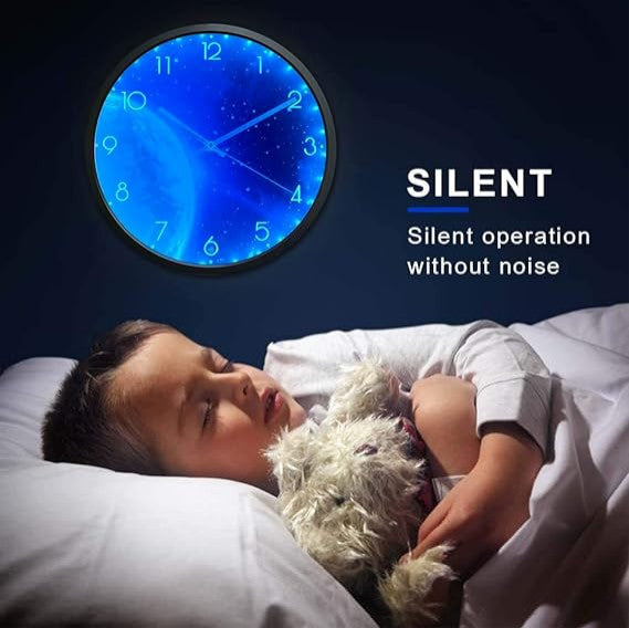 12" Night Light Wall Clock, Silent Battery-Operated LED Wall Clocks