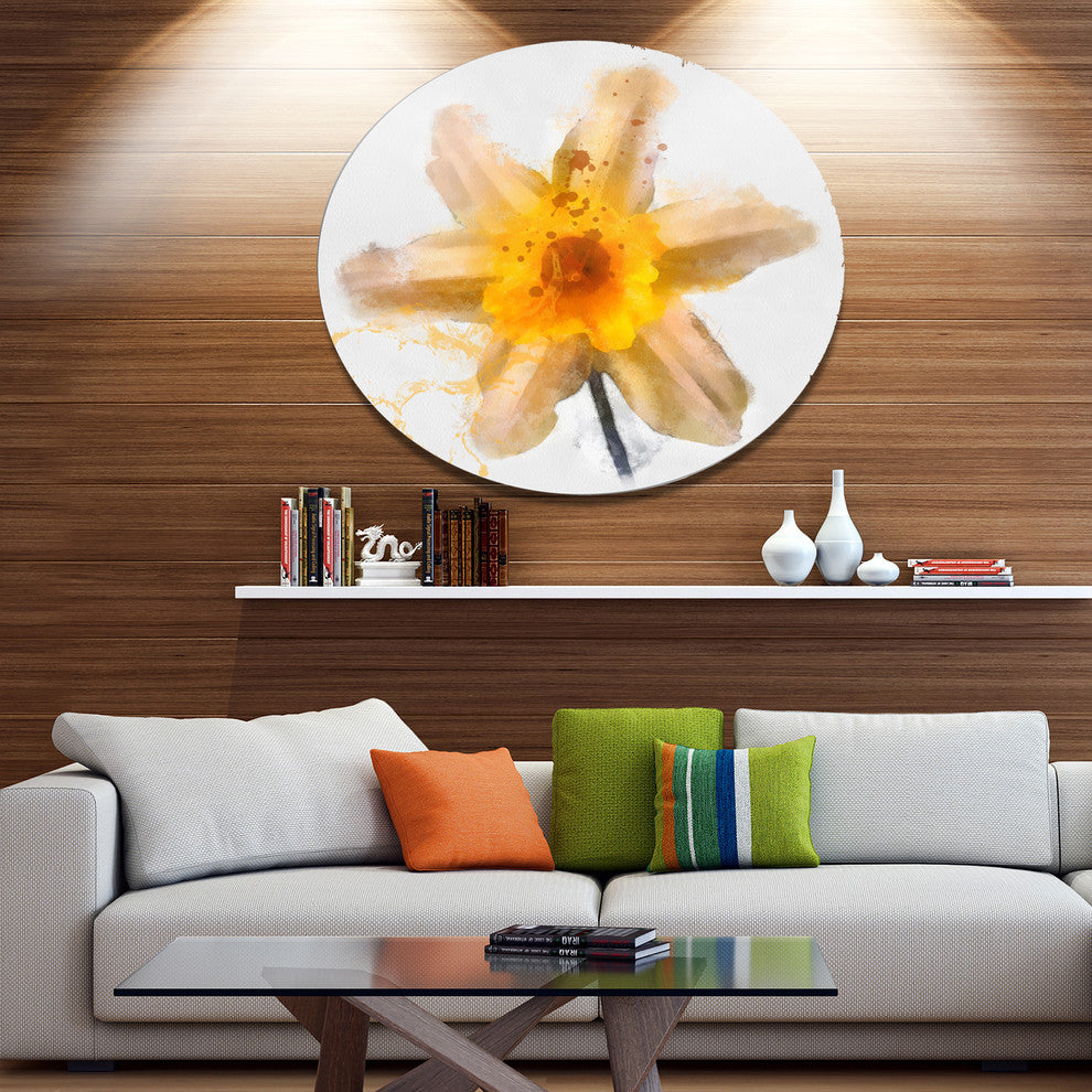 Yellow Narcissus Sketch Watercolor, Floral Disc Metal Artwork, 23"