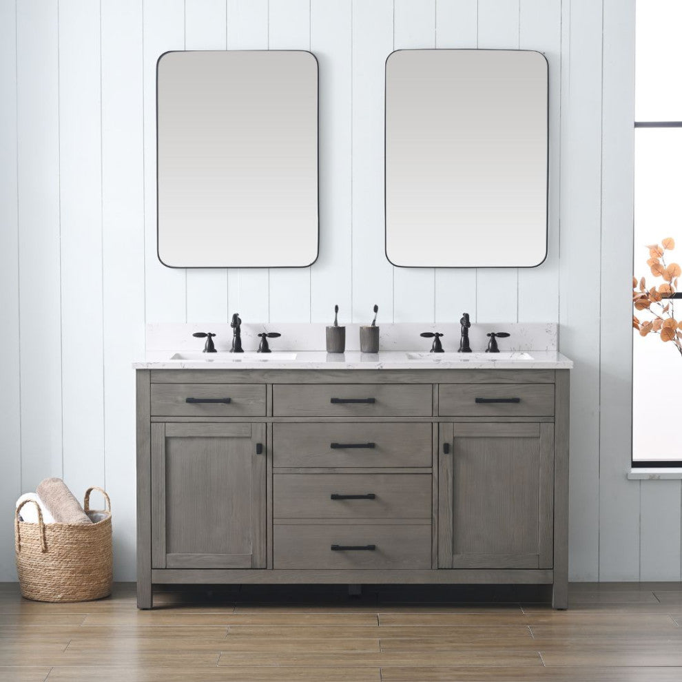 Jasper 60" Bathroom Vanity, Textured Gray, Ariston White Engineered Stone Top