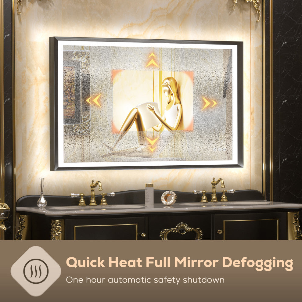 LED Vanity Mirror With Lights Metal Framed Front & Backlit, Dimmable, Black, 40x24