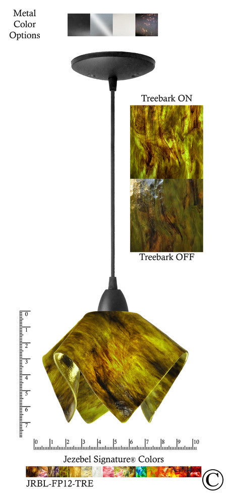Small Jezebel Signature Flame Pendant, Treebark, Matte Black Base