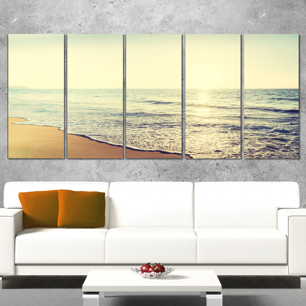 Bright Seashore during Sunset, Seashore Canvas Art Print, 60"x28", 5 Panels