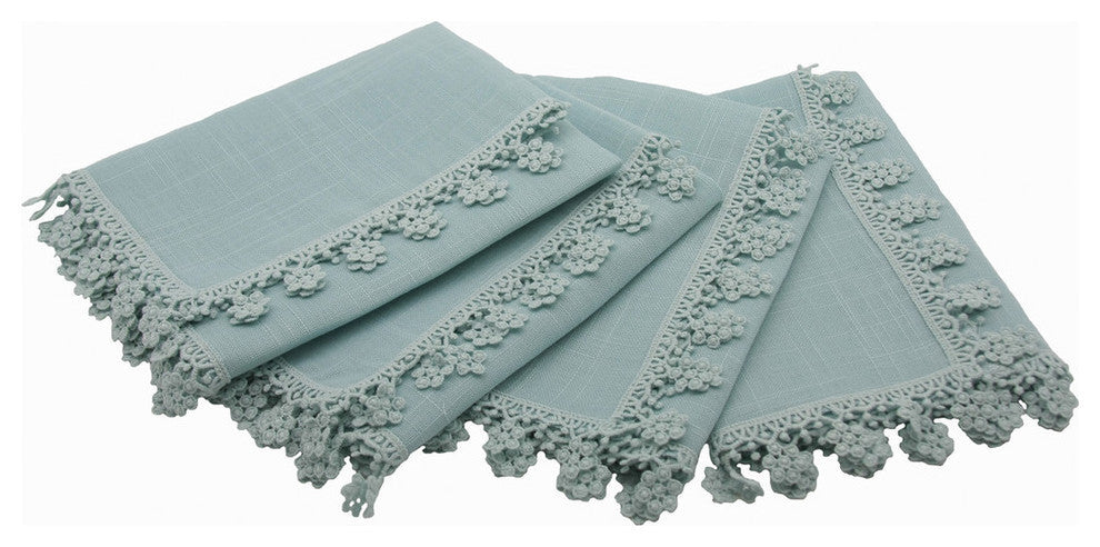 Floral Charm Lace Trim Napkins, 20"x20, Blue, Set of 4