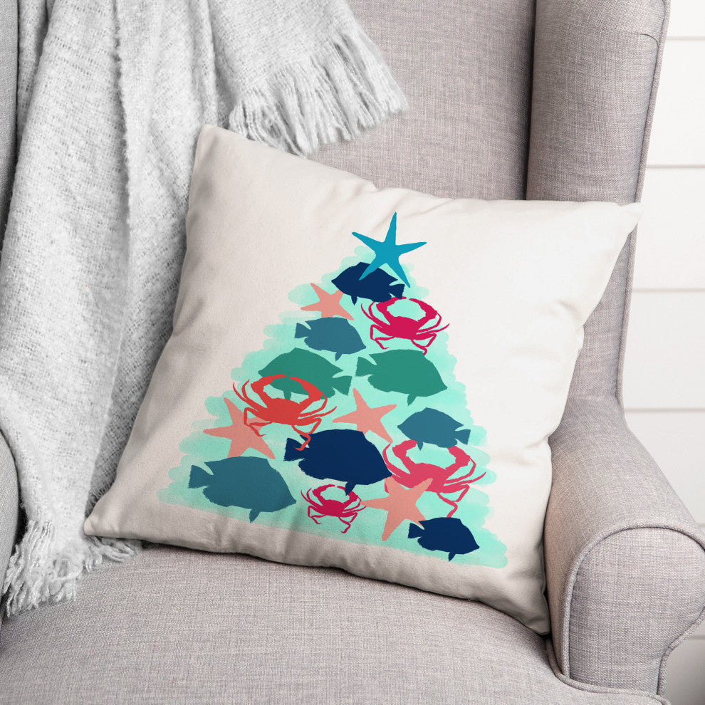 Coastal Critters Tree 18x18 Spun Poly Pillow
